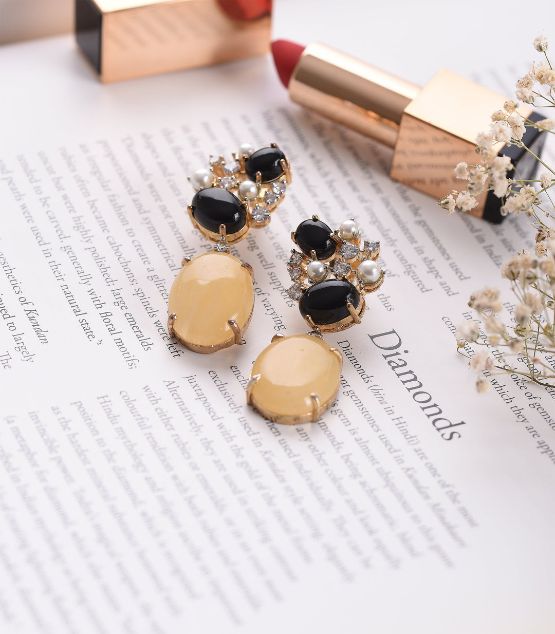 SILVER FINISH BLACK & YELLOW EARRING