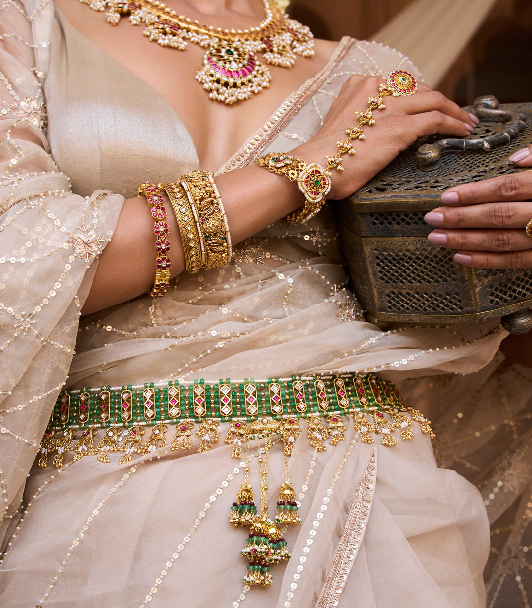 KASHNI RED & GREEN KUNDAN WAIST BELT