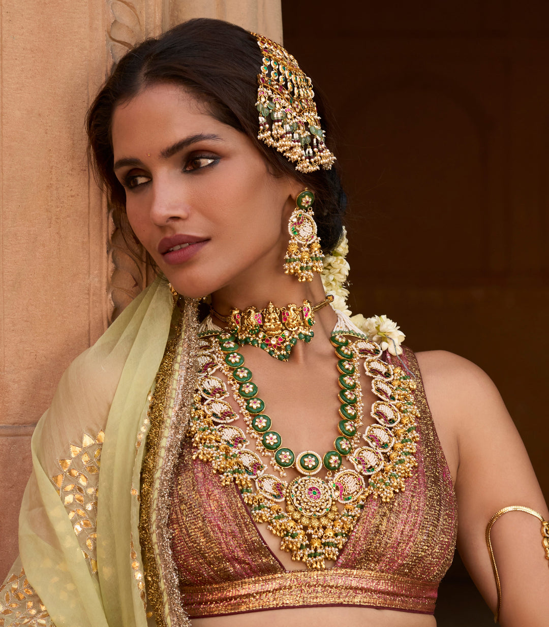SHIVANYA RED & GREEN KUNDAN LONG NECKLACE SET