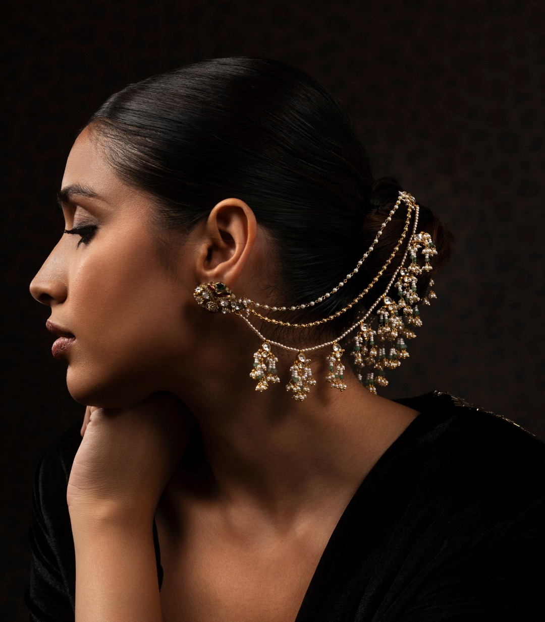 BHAGESHVARI RED & GREEN KUNDAN EAR CHAIN