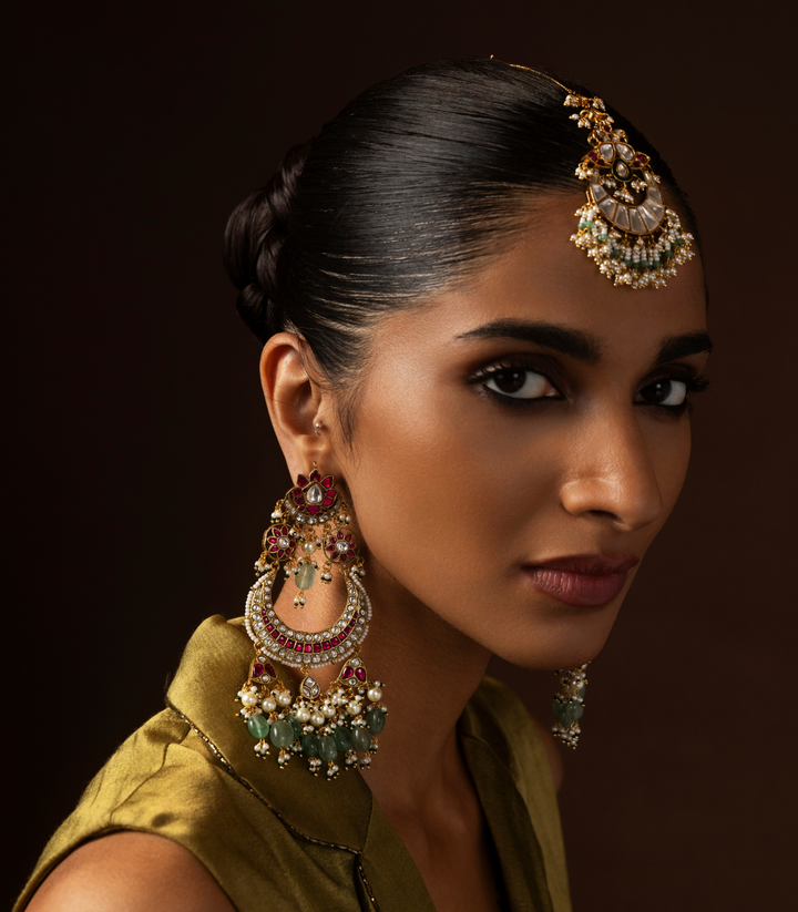 LEELA RED & GREEN KUNDAN CHANDBALI