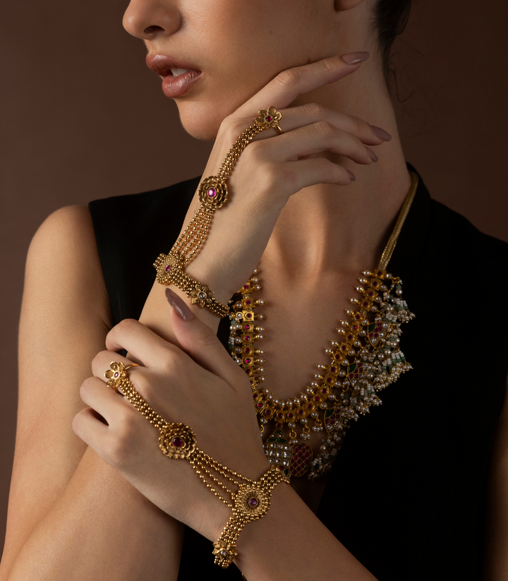 SIMRAN RED GOLD PLATED HATHPHOOLS