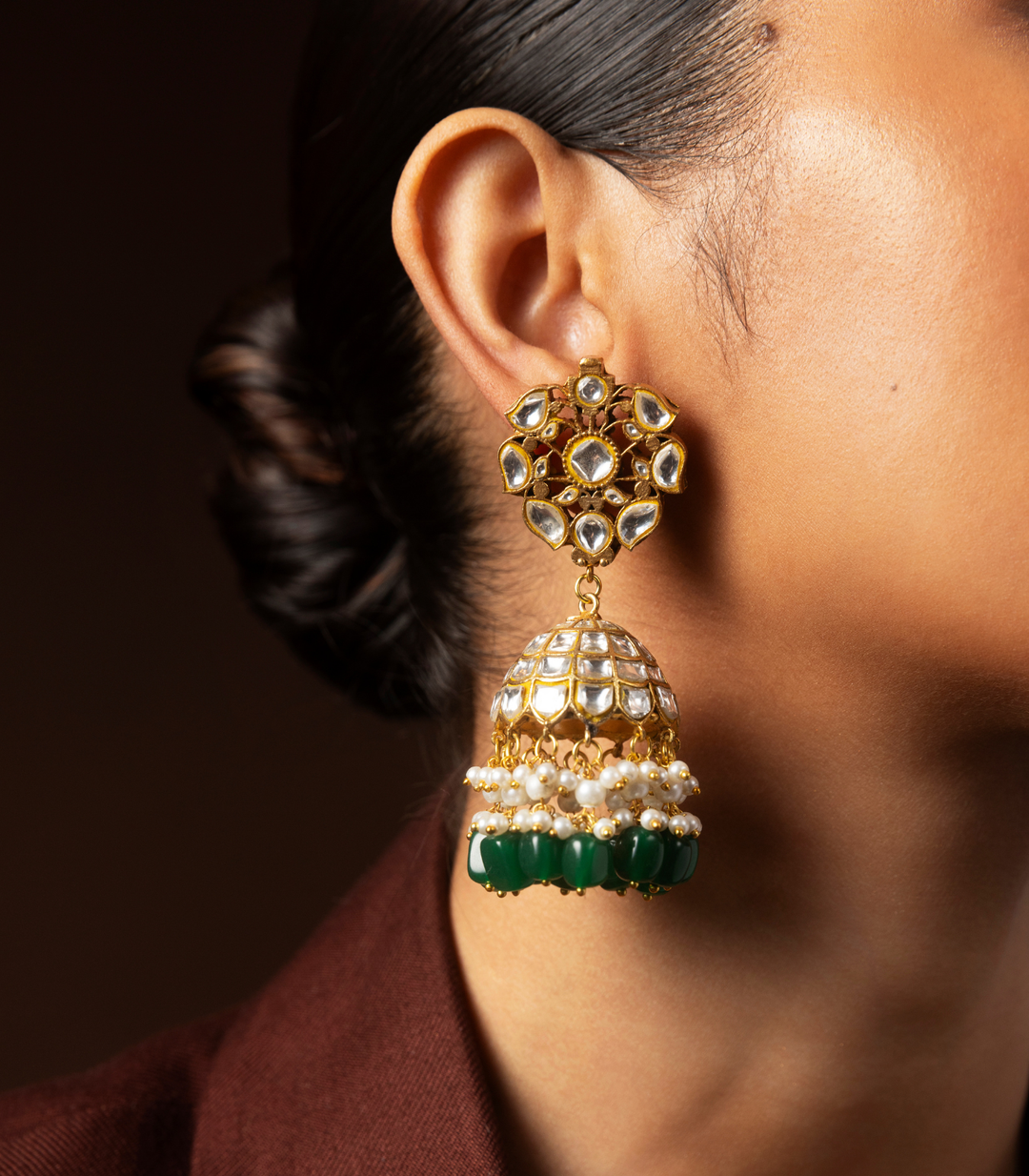 RUKMINI GREEN KUNDAN JHUMKA