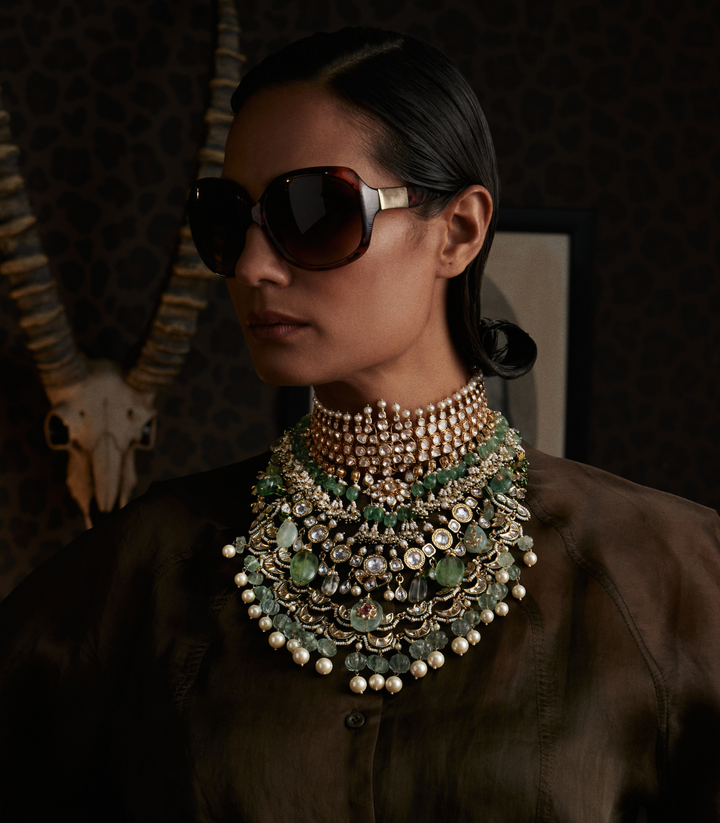 PAKHI GREEN KUNDAN LONG NECKLACE