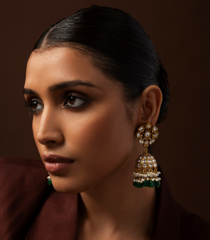 RUKMINI GREEN KUNDAN JHUMKA