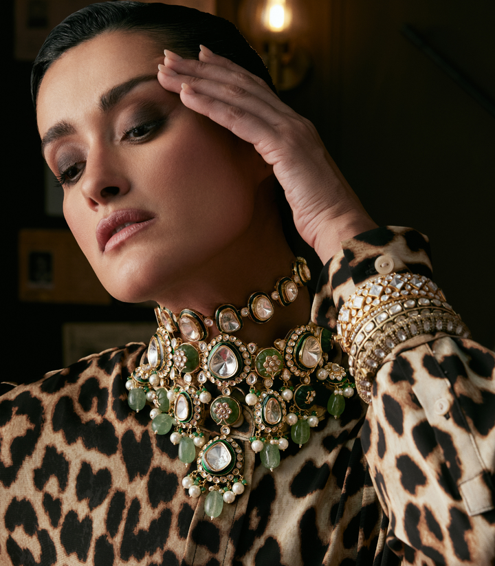 INAAYA GREEN POLKI NECKLACE SET