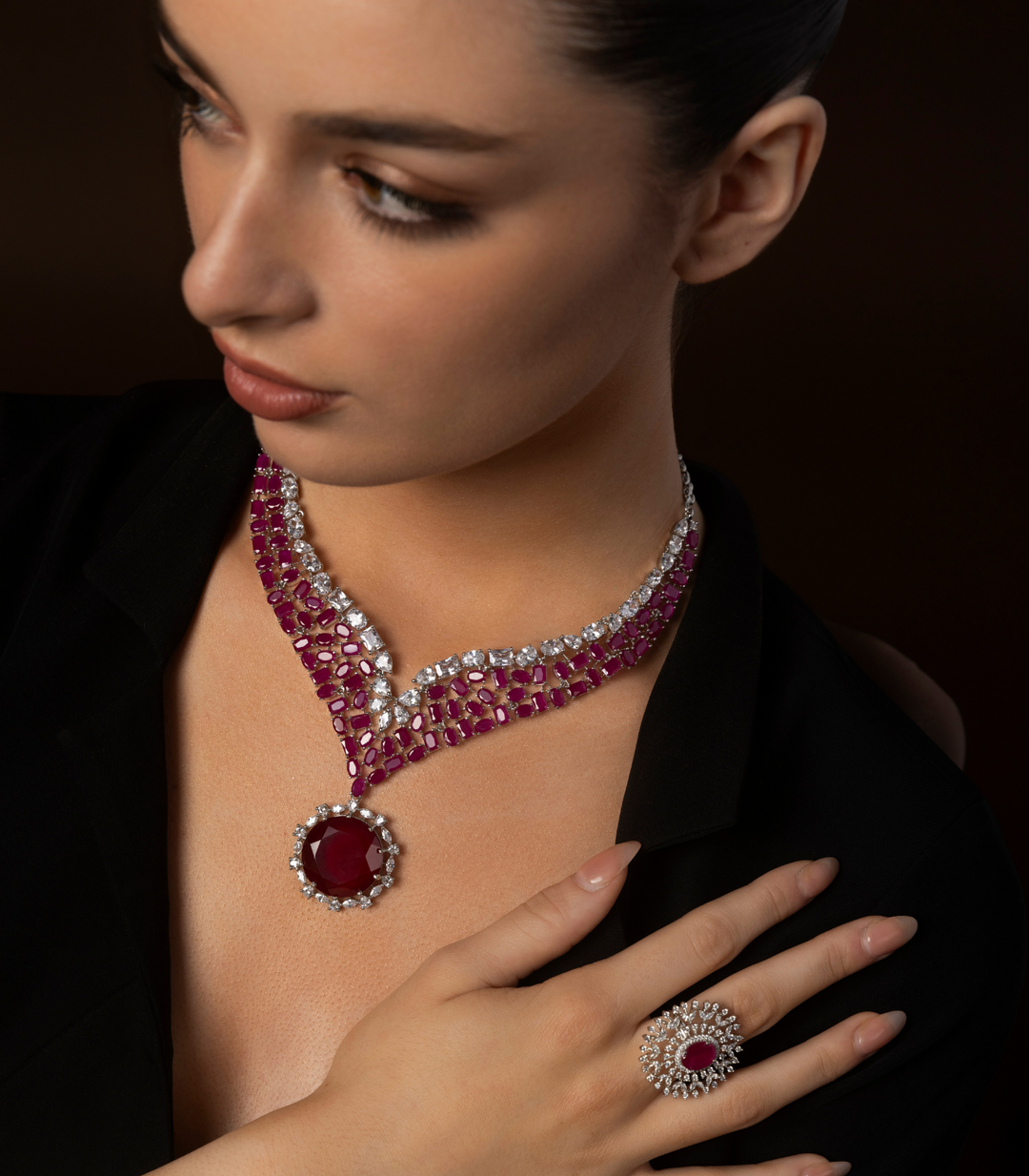 RUHI RUBY ZIRCON NECKLACE SET