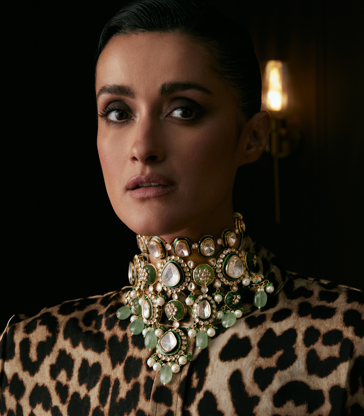 YASHI GREEN POLKI NECKLACE SET