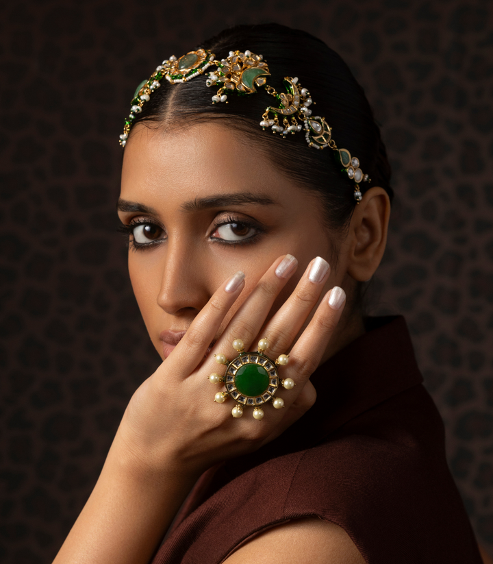 NAVYA GREEN KUNDAN RING