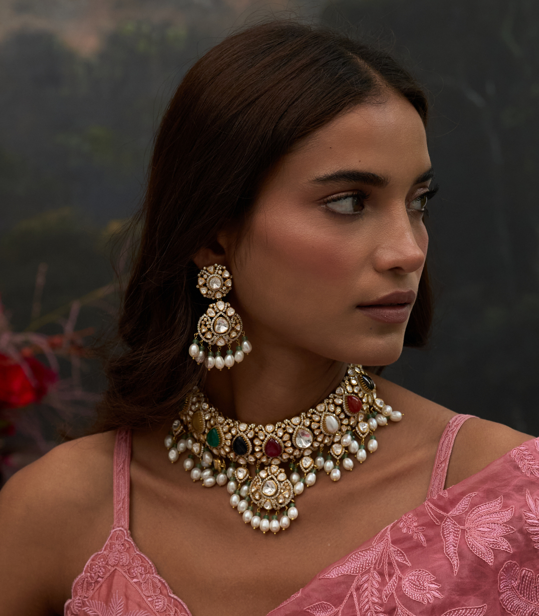 SADHIKA NAVRATAN MOISSANITE NECKLACE SET