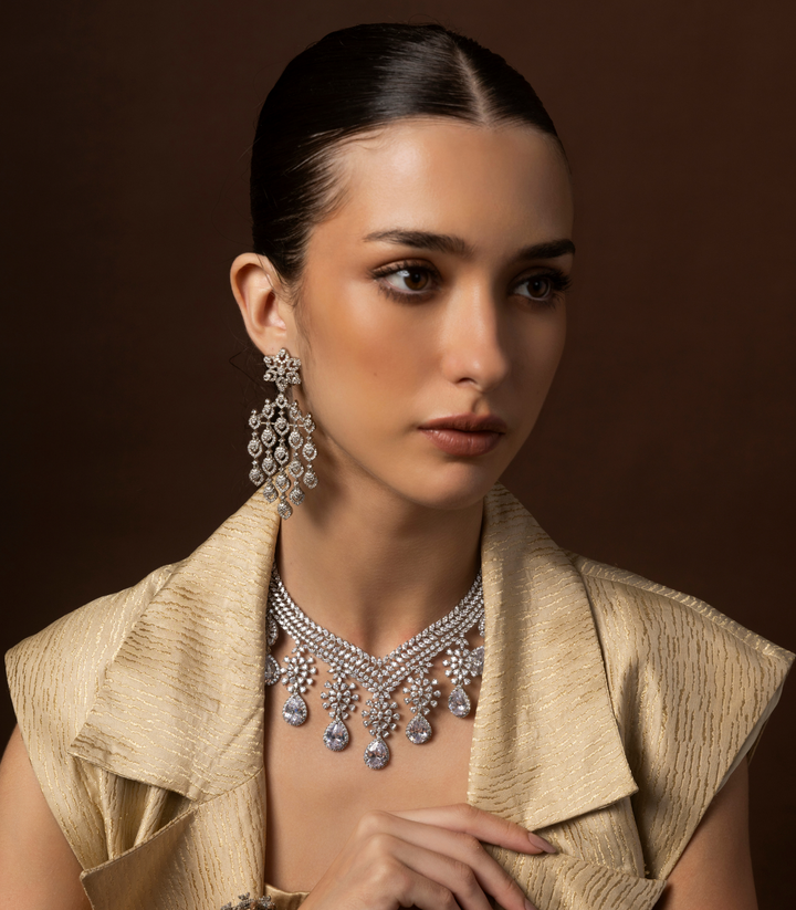 YADAV SILVER FINISH ZIRCON NECKLACE SET