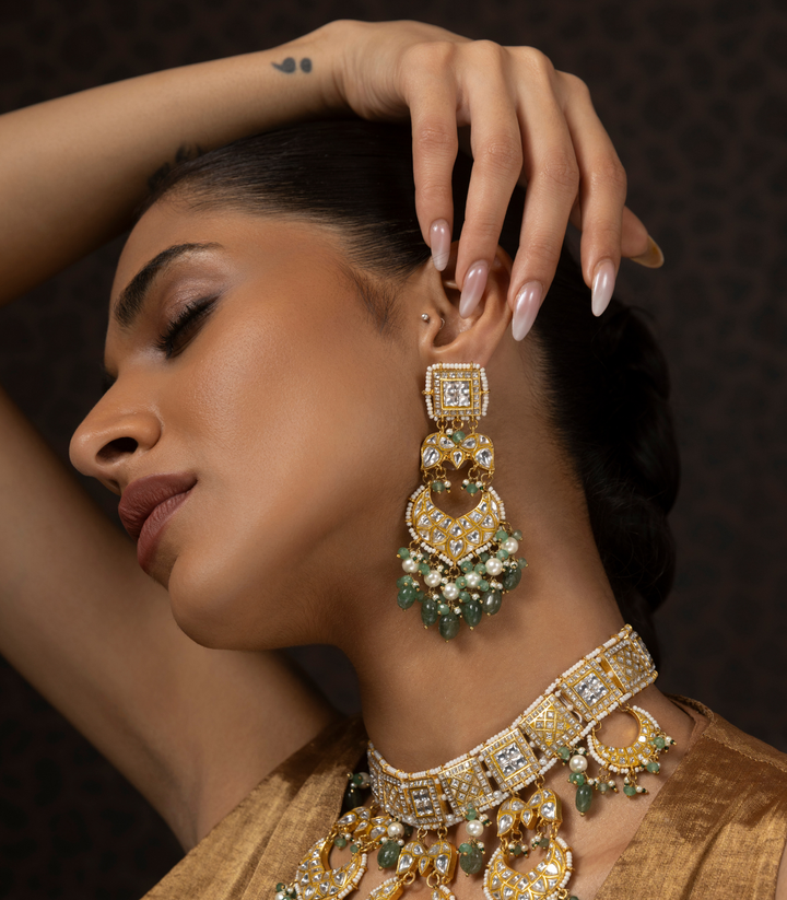 RIDHIMA GREEN KUNDAN NECKLACE SET
