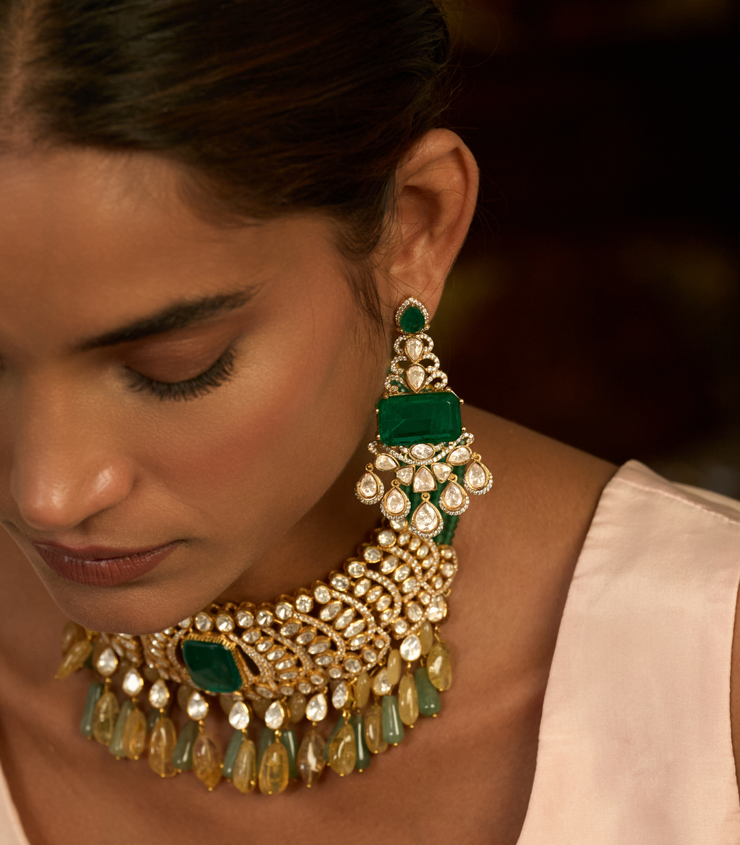 ANVITA GREEN POLKI STATEMENT EARRING