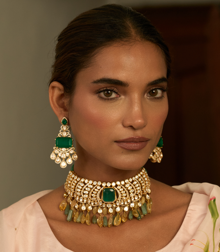 ANVITA GREEN POLKI STATEMENT EARRING