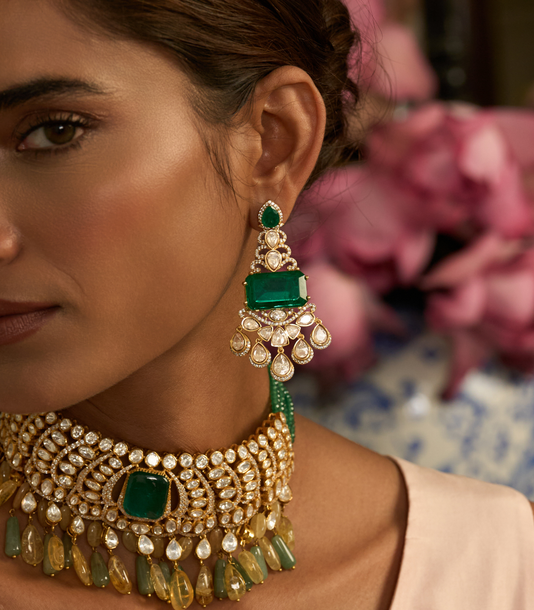 ANVITA GREEN POLKI STATEMENT EARRING