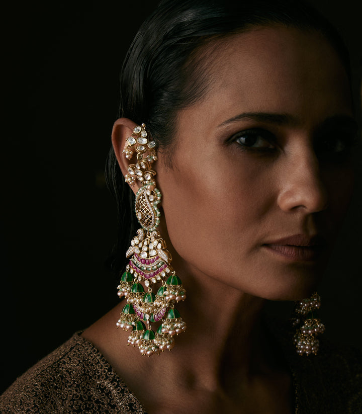 BARUNI RED & GREEN MOISSANITE JHUMKA