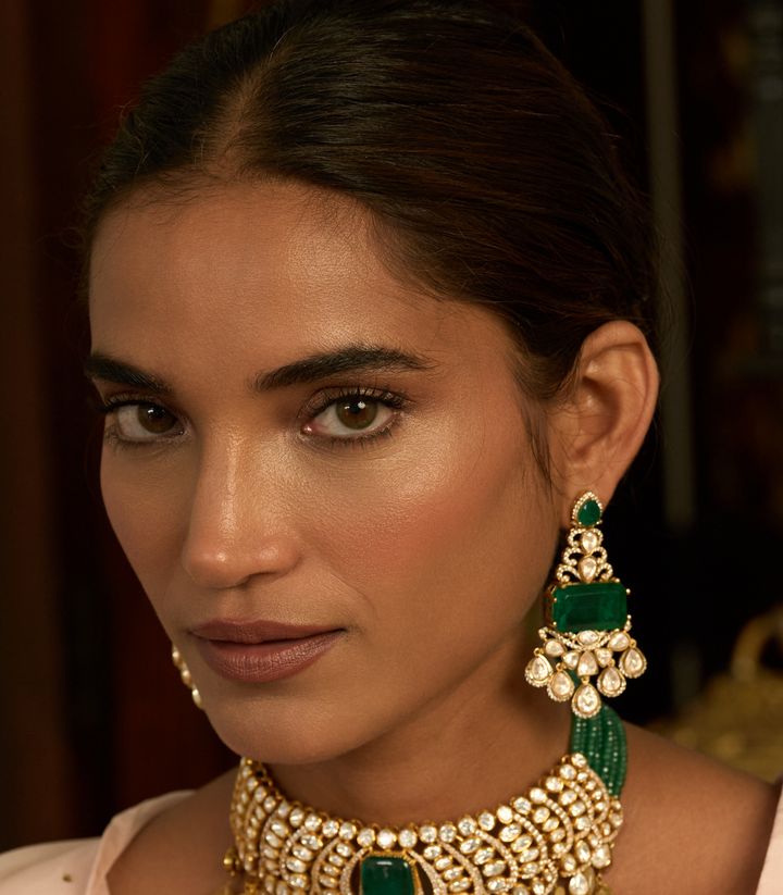 ANVITA GREEN POLKI STATEMENT EARRING