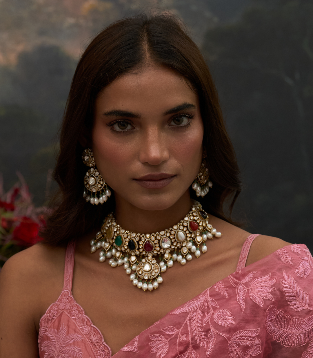 SADHIKA NAVRATAN MOISSANITE NECKLACE SET