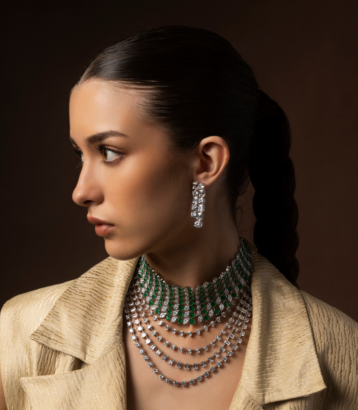 ANAYA SILVER FINISH ZIRCON LONG NECKLACE