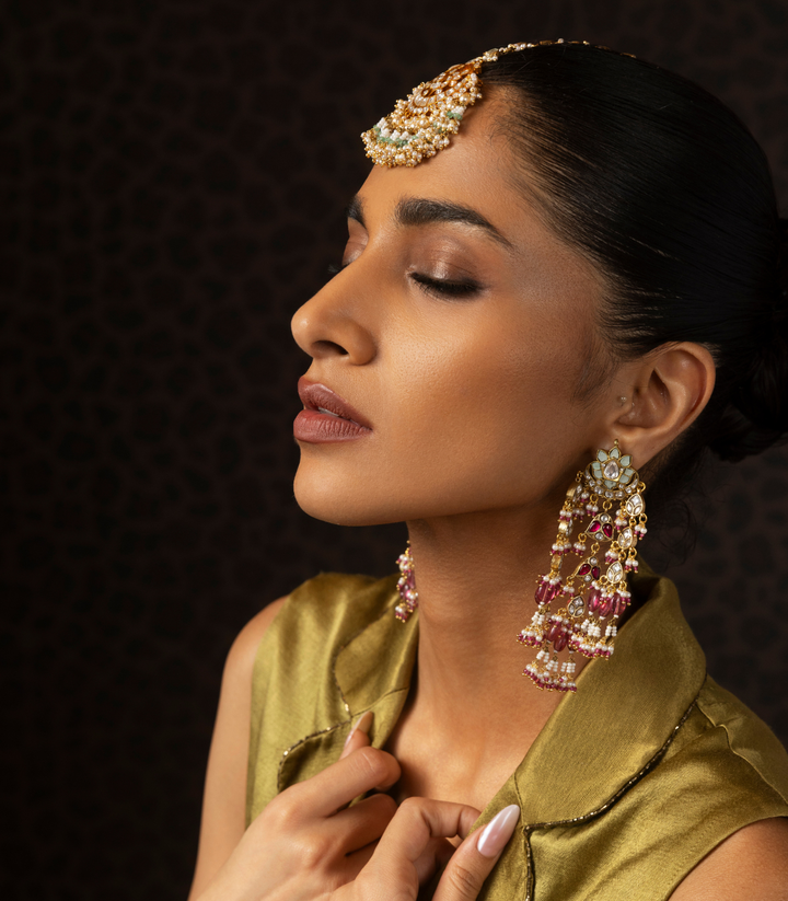 NAVITA PINK KUNDAN STATEMENT EARRING