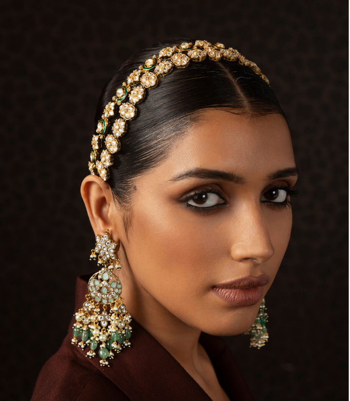 RUDRANI GREEN KUNDAN STATEMENT EARRING