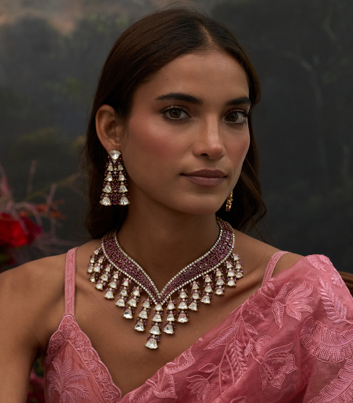 OJASVINI RED ZIRCON NECKLACE SET