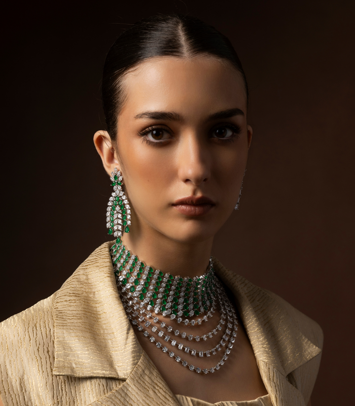 ANAYA SILVER FINISH ZIRCON LONG NECKLACE