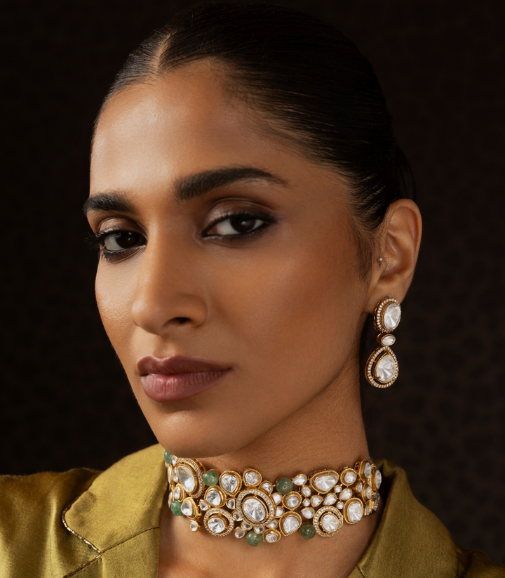 HARSHITA GREEN POLKI NECKLACE SET