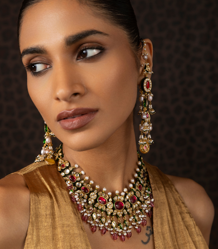 MADHAVI RED KUNDAN NECKLACE SET