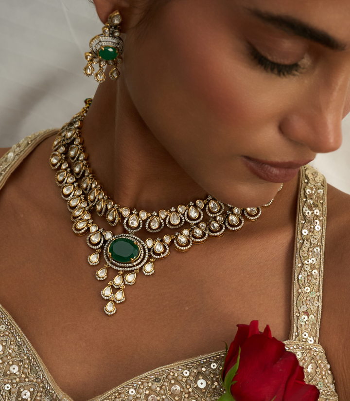 LALITA GREEN POLKI NECKLACE SET