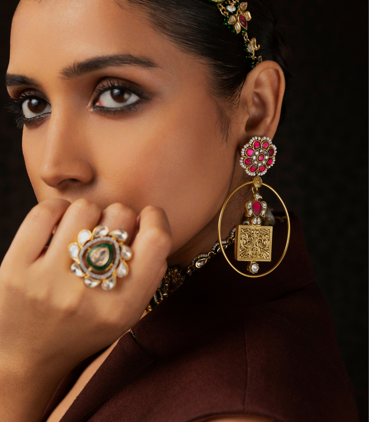 ISHIRA RED KUNDAN STATEMENT EARRING