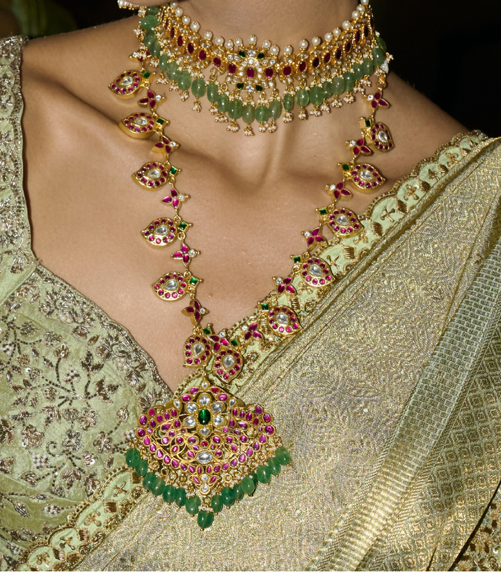 ADITA RED & GREEN KUNDAN LONG NECKLACE