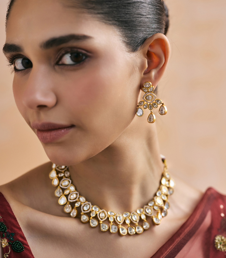 NANCY GOLD PLATED POLKI NECKLACE SET