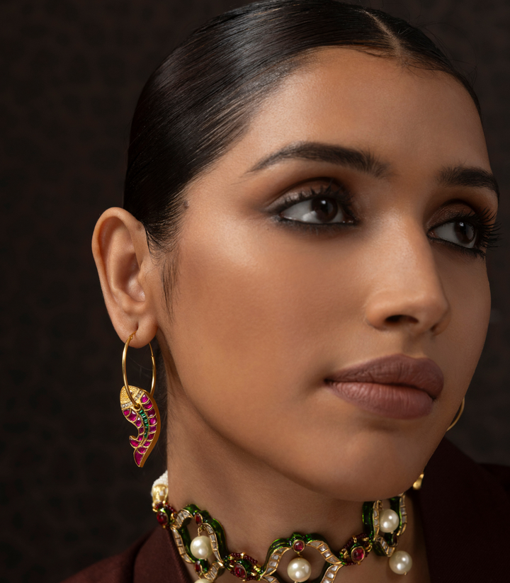 MIRA RED & GREEN KUNDAN REVERSIBLE STATEMENT EARRING