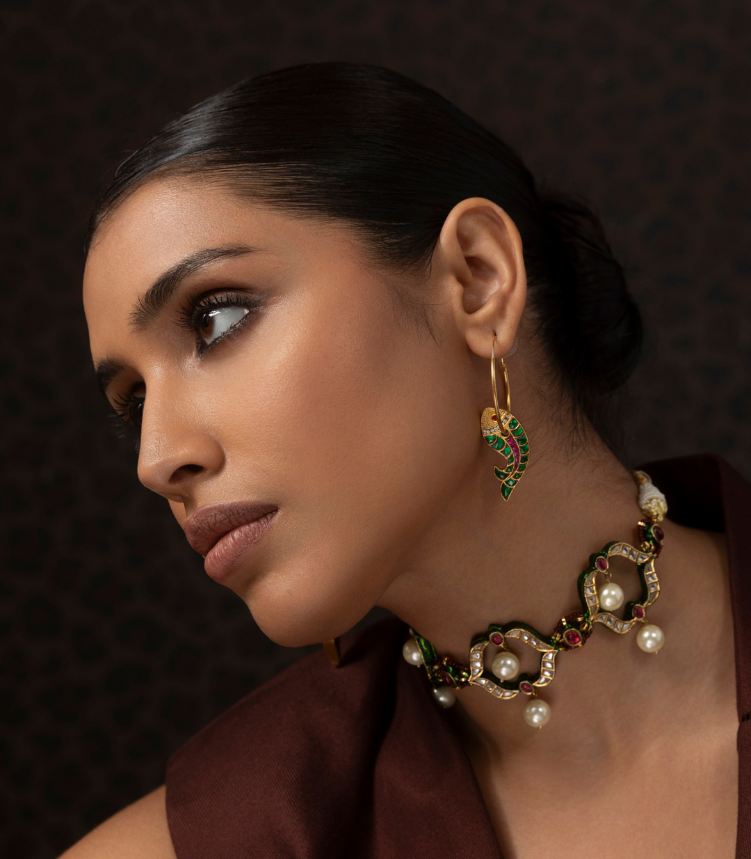 MIRA RED & GREEN KUNDAN REVERSIBLE STATEMENT EARRING