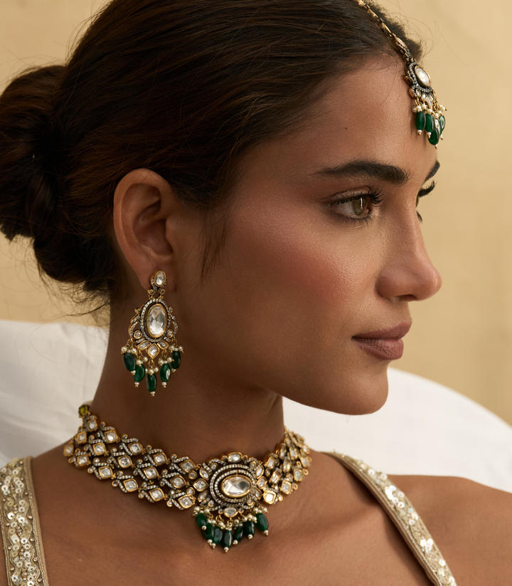 ALKA GREEN POLKI NECKLACE SET