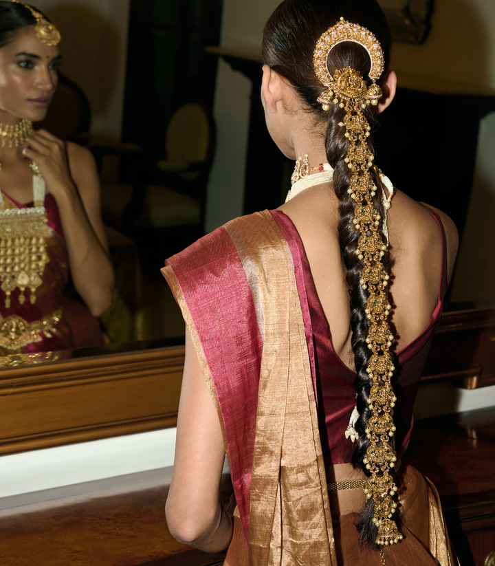 MISHIKA RED & GREEN  GOLD PLATED CHOTI