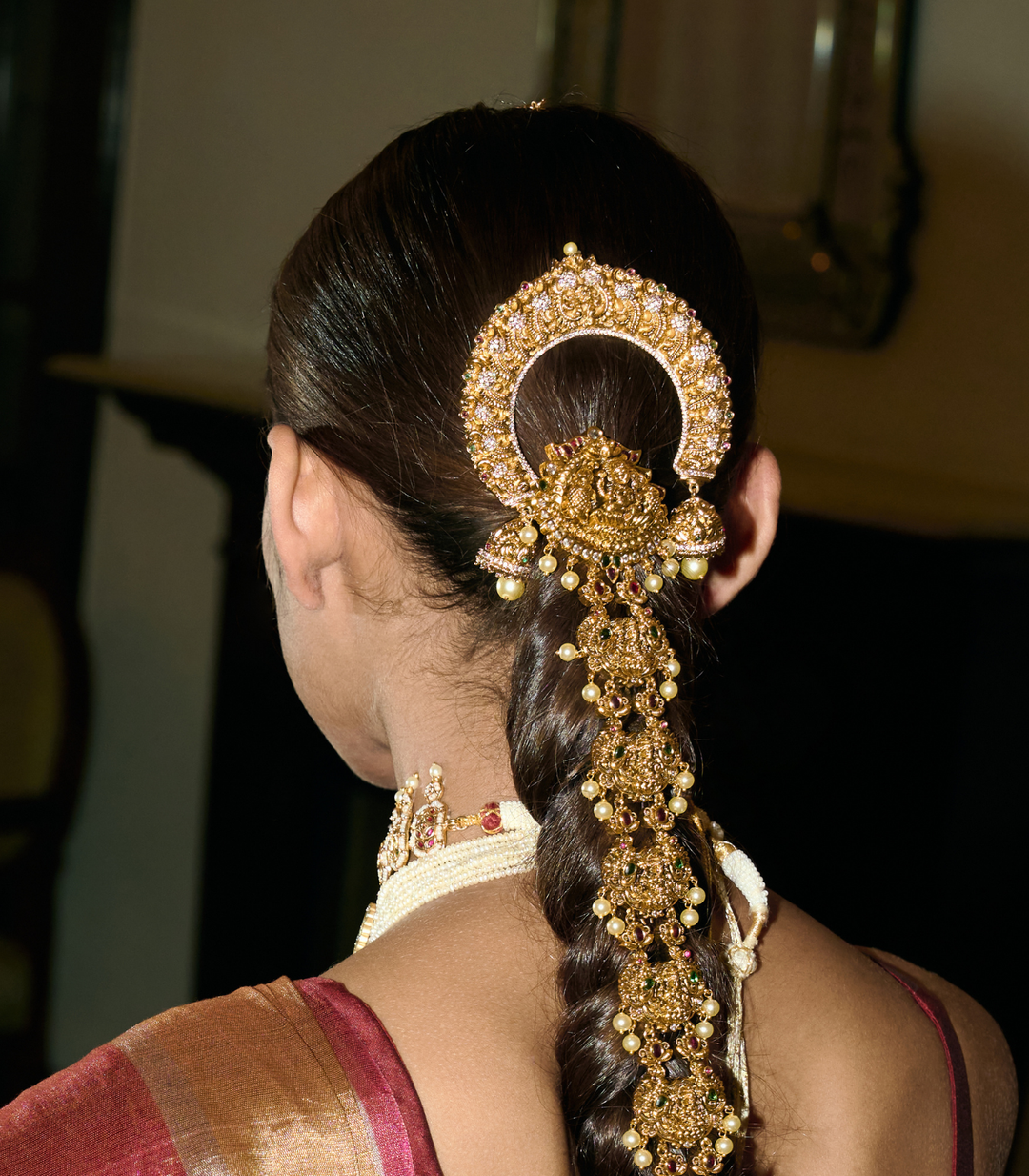 MISHIKA RED & GREEN  GOLD PLATED CHOTI