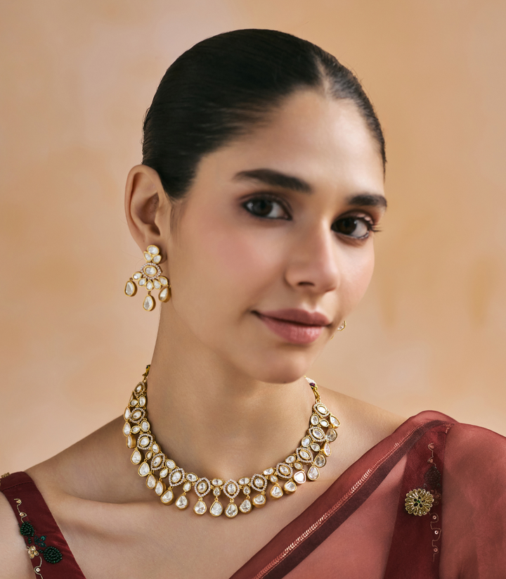 NANCY GOLD PLATED POLKI NECKLACE SET