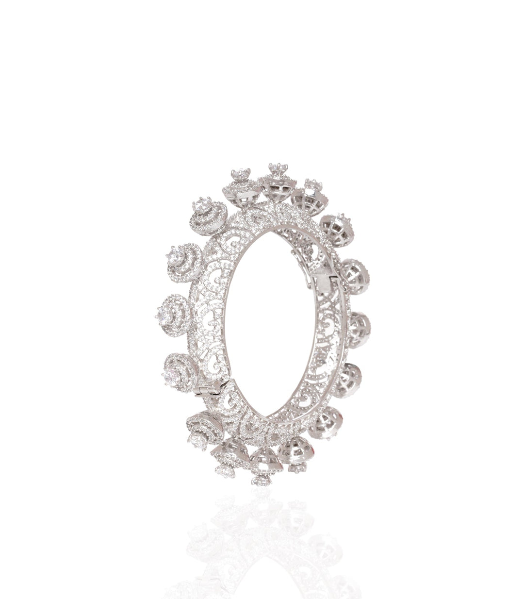 SILVER ZIRCON PACHHELI OPENABLE BANGLES