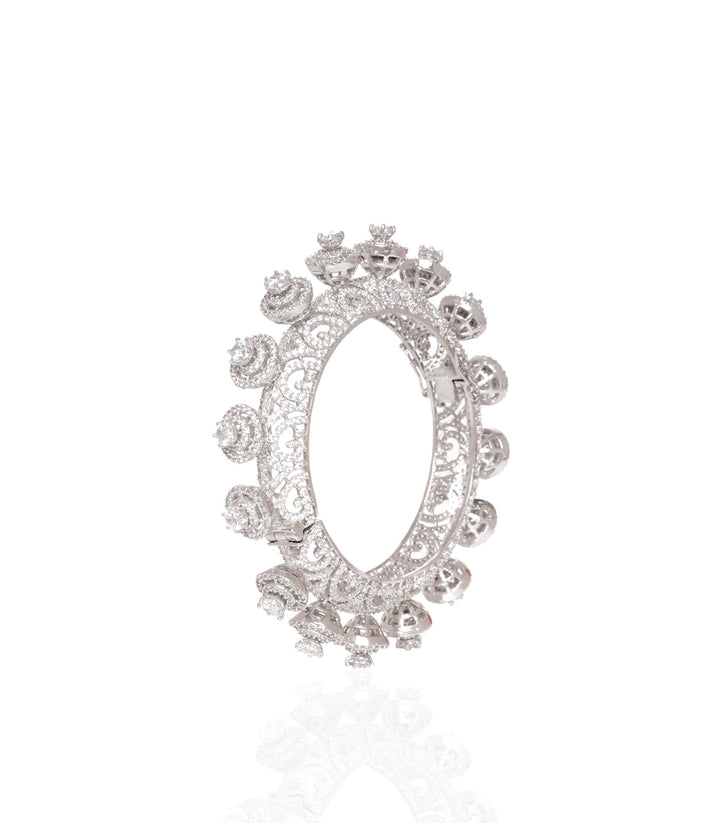 SILVER ZIRCON PACHHELI OPENABLE BANGLES