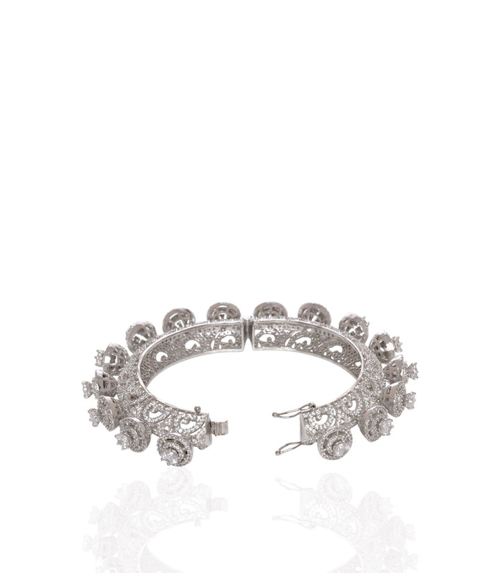 SILVER ZIRCON PACHHELI OPENABLE BANGLES