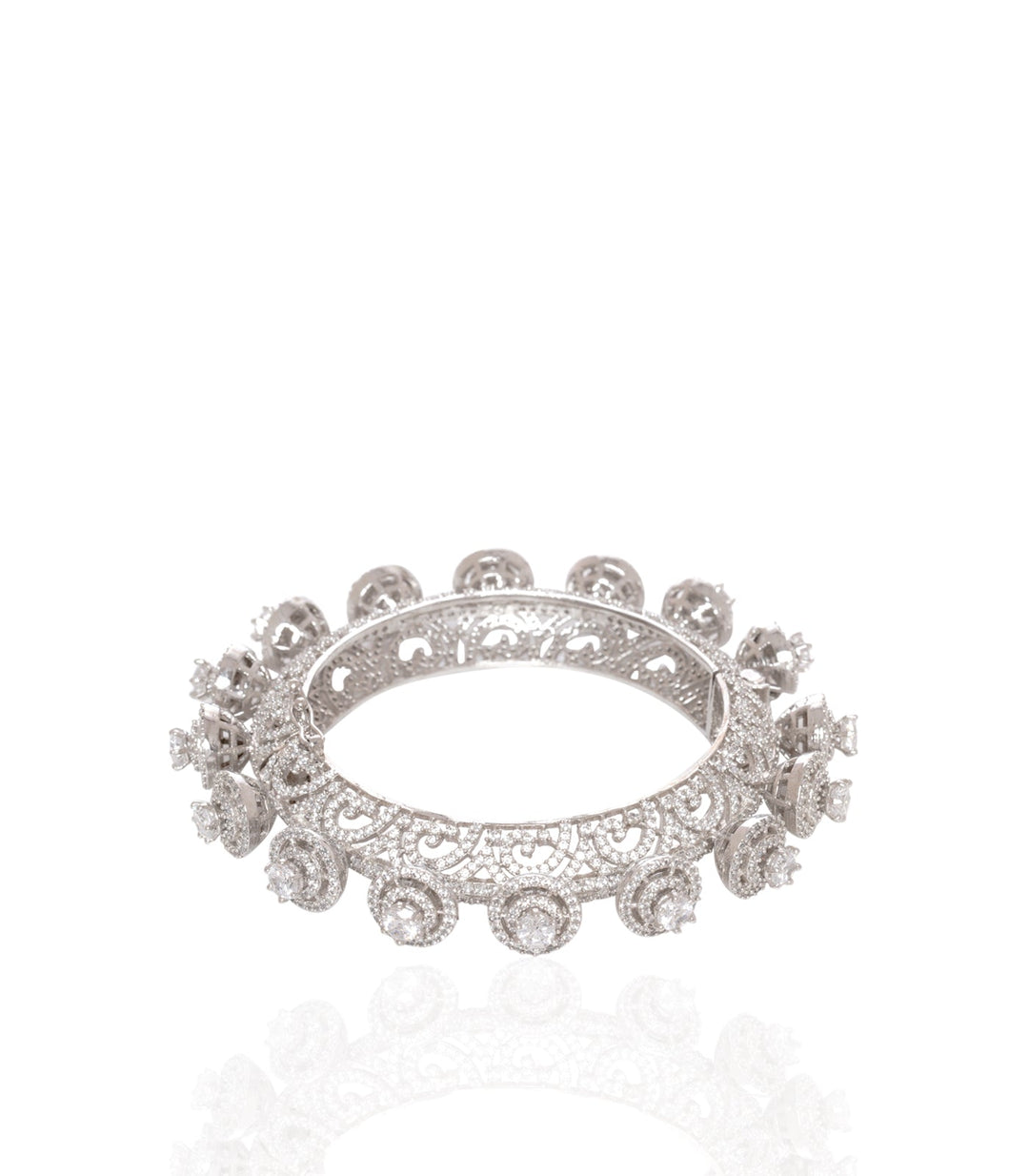 SILVER ZIRCON PACHHELI OPENABLE BANGLES