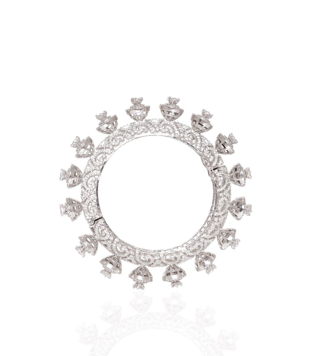 SILVER ZIRCON PACHHELI OPENABLE BANGLES