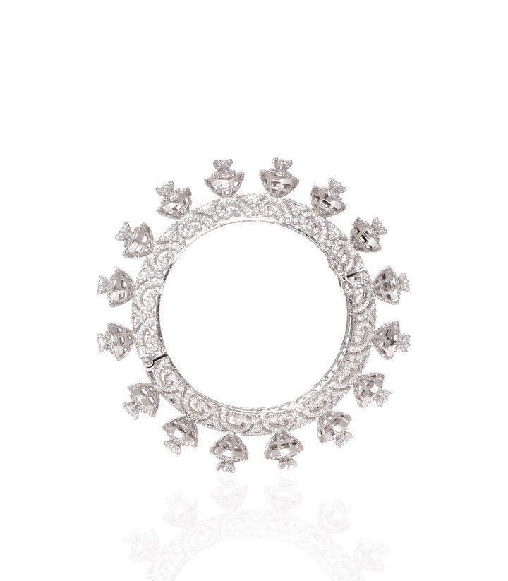 SILVER ZIRCON PACHHELI OPENABLE BANGLES