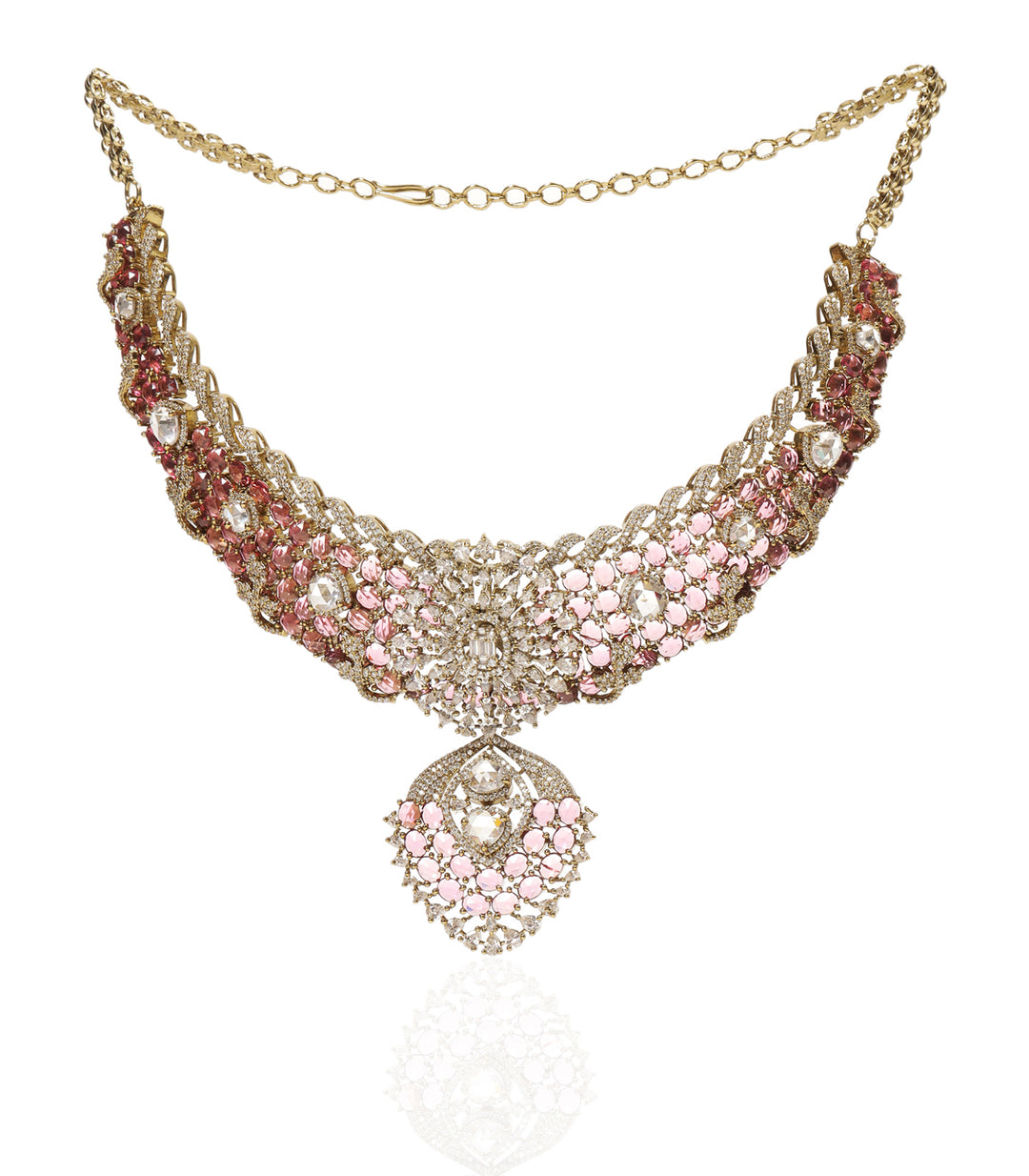 ANVI PINK ROSE CUT NECKLACE SET