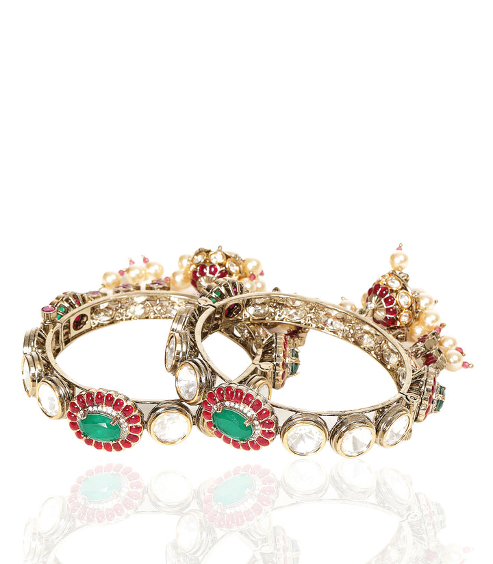 NIMA ANTIQUE FINISH RED & GREEN POLKI BANGLES