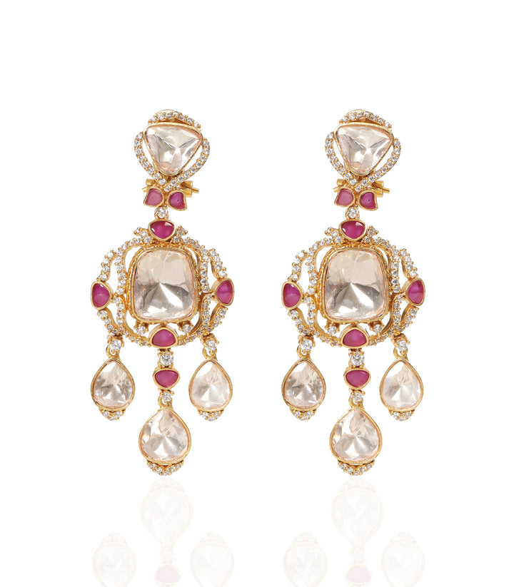 HEENA RED POLKI STATEMENT EARRING