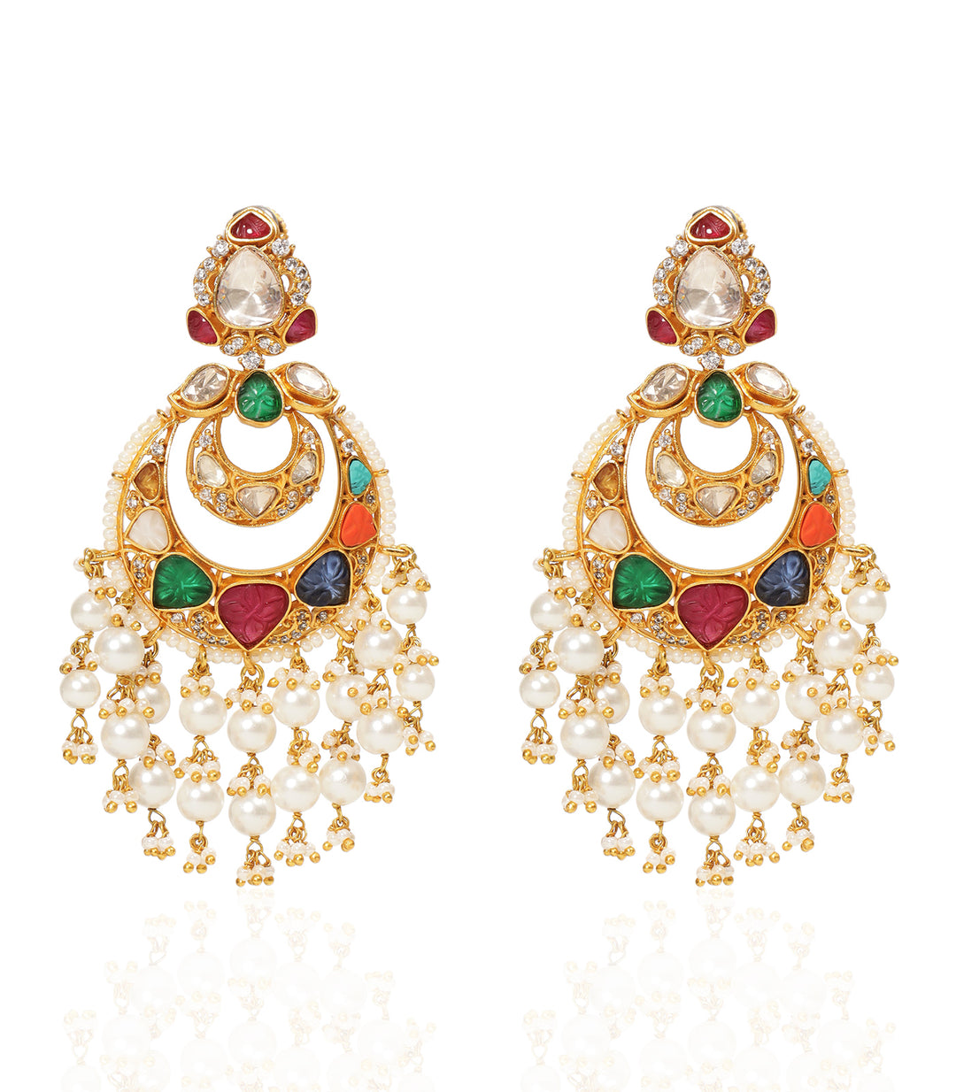 MAYUKI NAVRATAN  MOISSANITE POLKI CHANDBALI