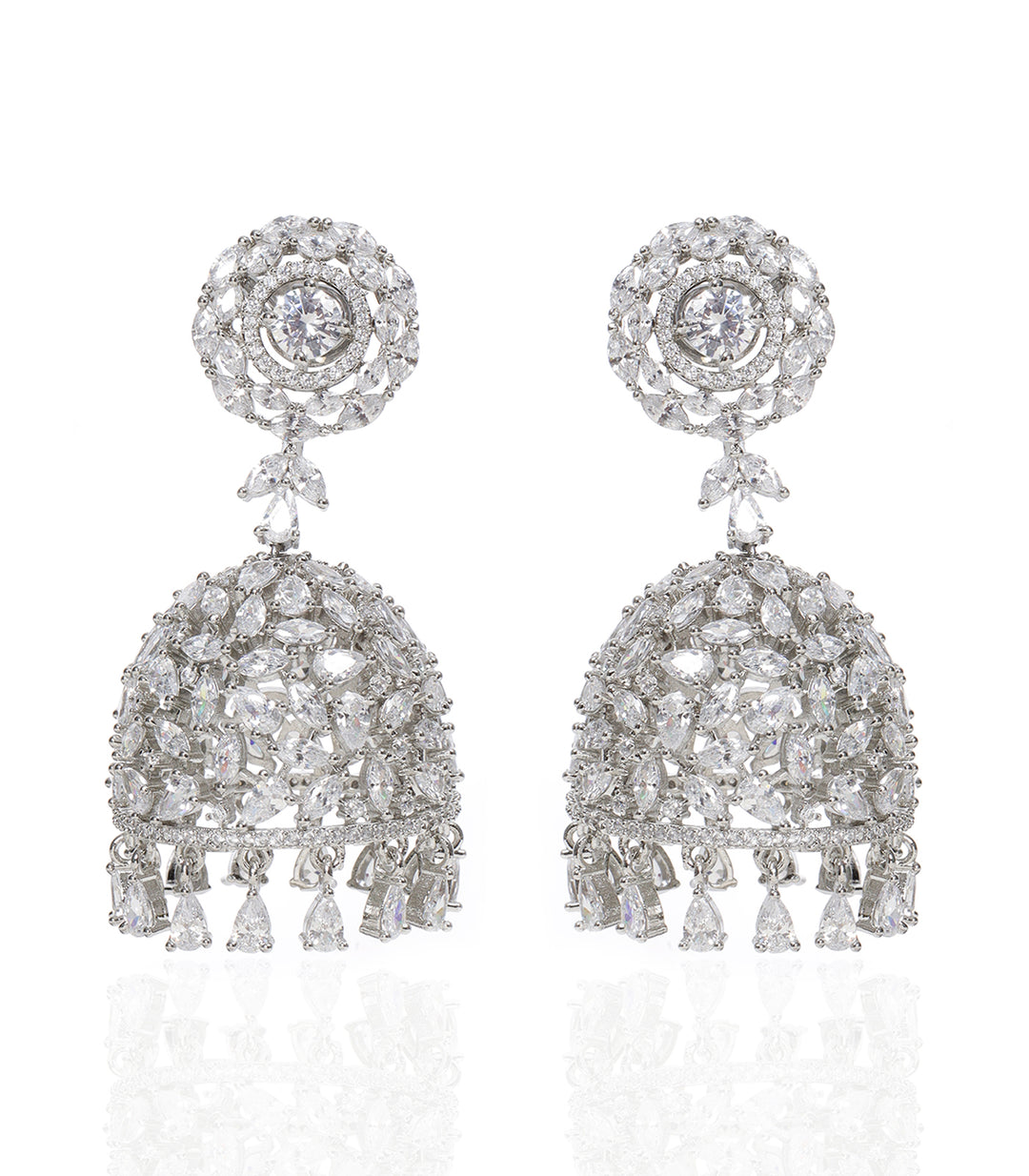 GITANJALI SILVER FINISH ZIRCON JHUMKA